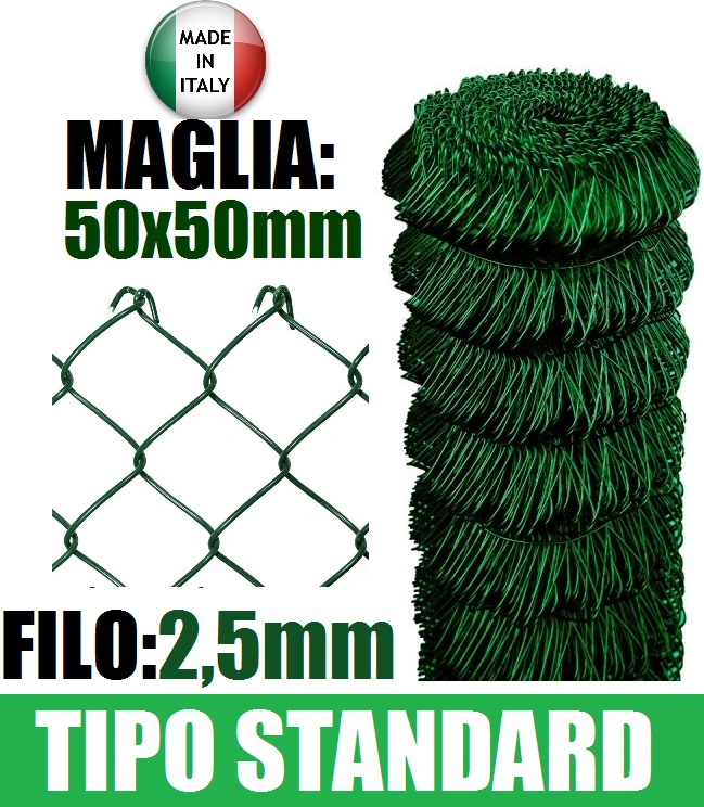 125 cm - maglia 50x50 mm Rete Recinzione Romboidale Verde Nevada 25 mt - H 