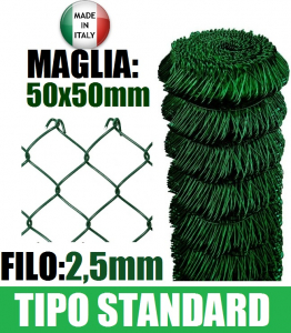 Rete Metallica Plastificata 25mt per Recinzioni Maglia 50x75 mm H. 150