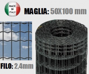 25mt- Rotolo Rete Metallica Zincata Plastificata Antracite Elettrosaldata -  Maglia: mm50x100 - H 120 cm